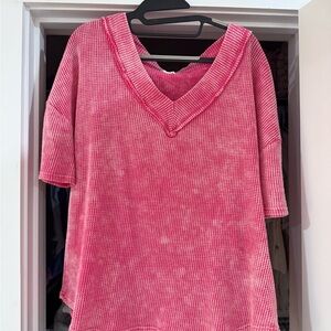 BiBi Hot Pink Waffle Knit V-Neck Top